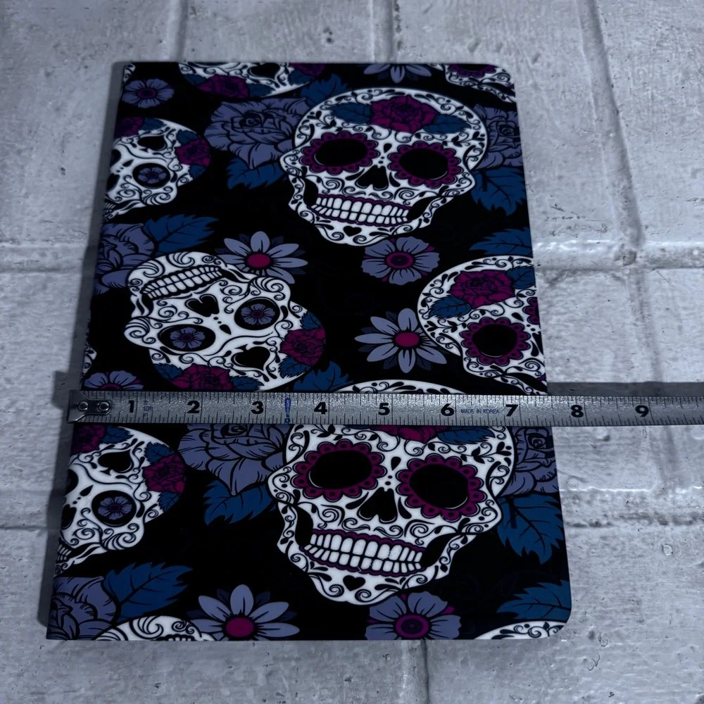 iPad case, Gothic rose sugar skulls, red, black and green
